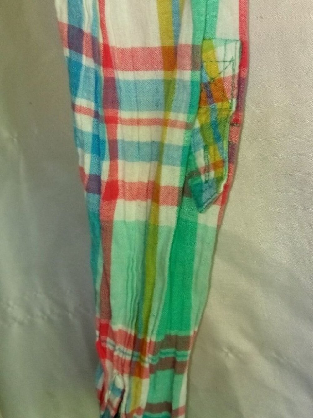 Passport S Pastel Aqua Red Plaid Cotton Top - Picture 2 of 3